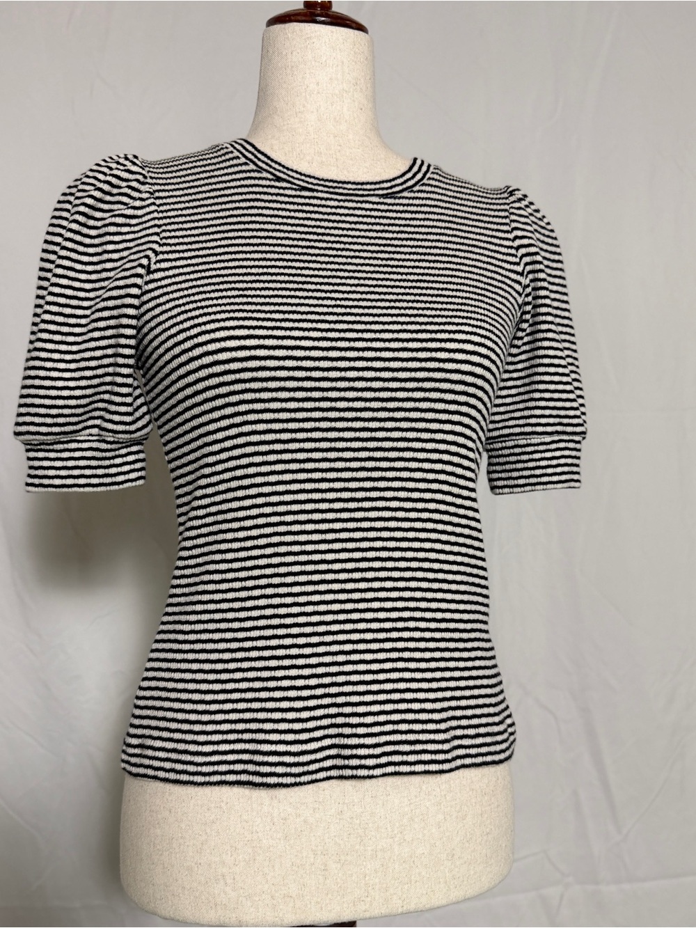 ME+EM Black and White Striped Puff-Sleeve Tee